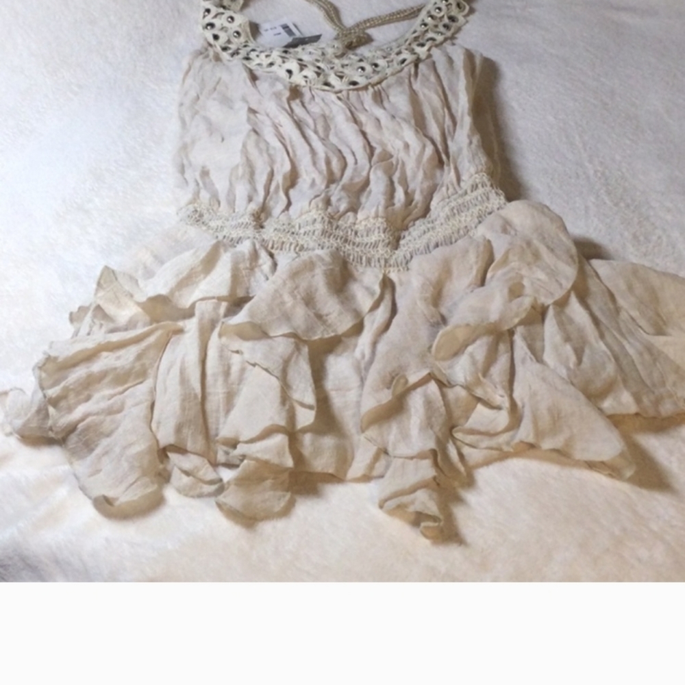 Vintage Cream Color Dress With Silver Bling and layered cascading  material - Picture 12 of 12
